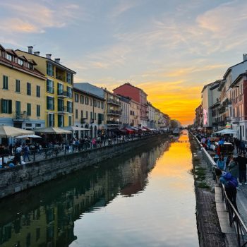 Navigli grand canal at sunset
