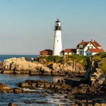 Portland Head Lighthouse and surrounding rocks